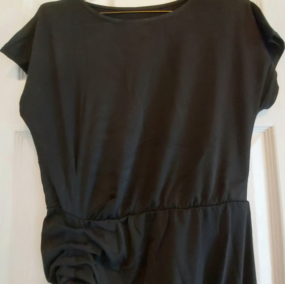 069. Black Side Shirring Short Sleeve Mini Dress Size S - Picture 12 of 13